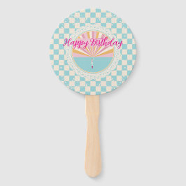 Happy Fun Blue Gingham Plaid Checkered Birthday Fächer