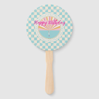 Happy Fun Blue Gingham Plaid Checkered Birthday Fächer
