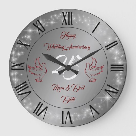 Happy Funkelnd Customize Silver 25 Jahre alt Große Wanduhr (Vorderseite)