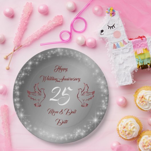 Happy Funkelnd Customize Silver 25 Jahre alt Pappteller (Party)