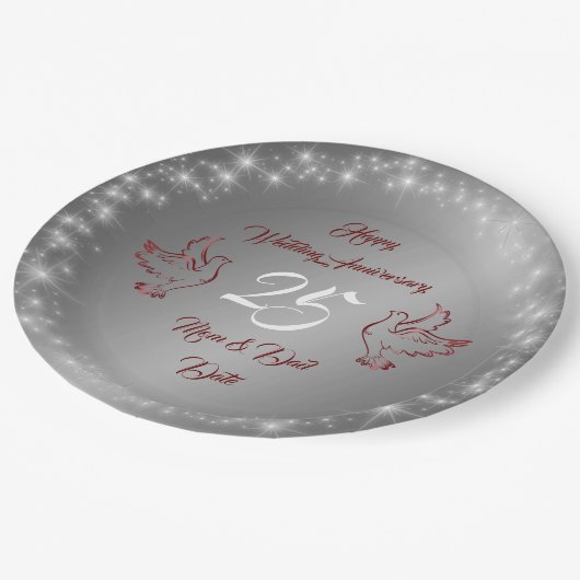 Happy Funkelnd Customize Silver 25 Jahre alt Pappteller (Schrägansicht)