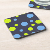 Happy Funky Yellow Blue Bubbles Getränkeuntersetzer (Linke Seite)