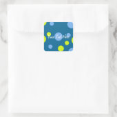 Happy Funky Yellow Blue Bubbles Quadratischer Aufkleber (Tasche)
