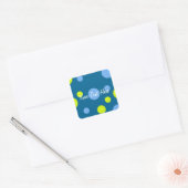 Happy Funky Yellow Blue Bubbles Quadratischer Aufkleber (Umschlag)