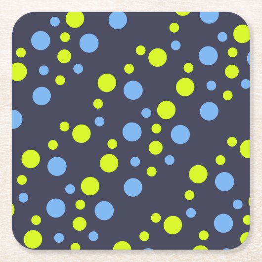 Happy Funky Yellow Blue Bubbles Rechteckiger Pappuntersetzer (Vorderseite)