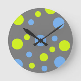 Happy Funky Yellow Blue Bubbles Runde Wanduhr