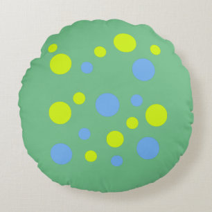 Happy Funky Yellow Blue Bubbles Rundes Kissen