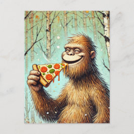 Happy Funny Sasquatch und die Pizza Postkarte