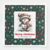 Happy funny snowman with snowflakes kids napkins serviette (Vorderseite)