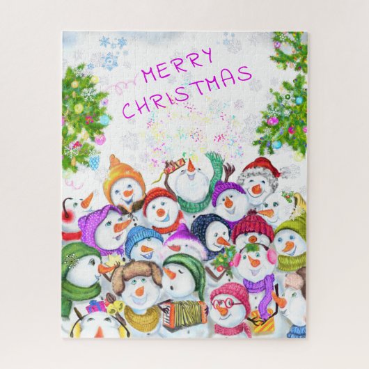 Happy Funny Snowmans Frohe Weihnachtsfeier Puzzle (Vertikal)