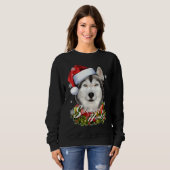 Happy Furry White Siberian Husky Dog Weihnachten Sweatshirt (Vorne ganz)