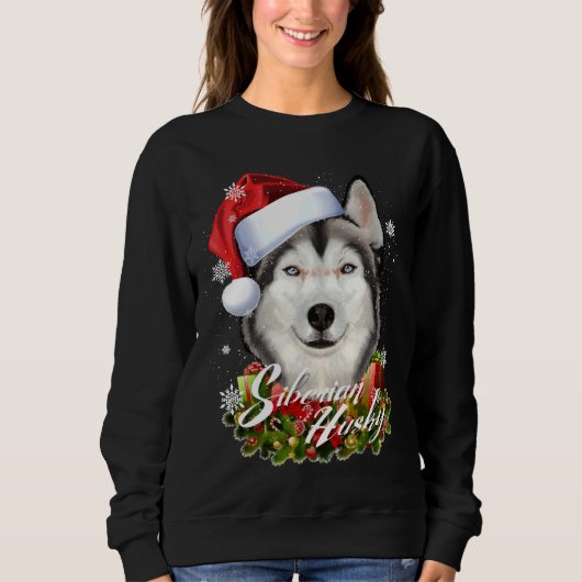 Happy Furry White Siberian Husky Dog Weihnachten Sweatshirt (Vorderseite)
