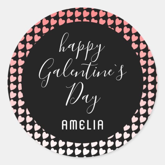 Happy Galentine Day Pink White Heart Pattern Runder Aufkleber (Vorderseite)