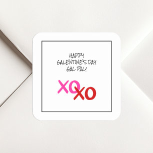 Happy Galentine XOXO Hugs und Kisses Pink Gal Pal Quadratischer Aufkleber