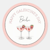 Happy Galentine's Day Babe Strawberry Cocktails Runder Aufkleber (Vorderseite)