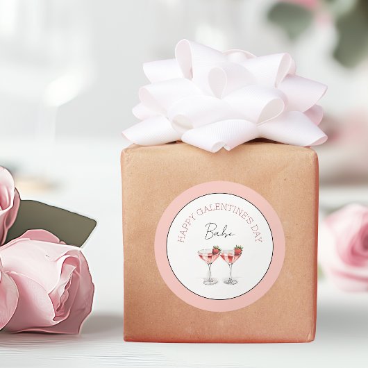 Happy Galentine's Day Babe Strawberry Cocktails Runder Aufkleber