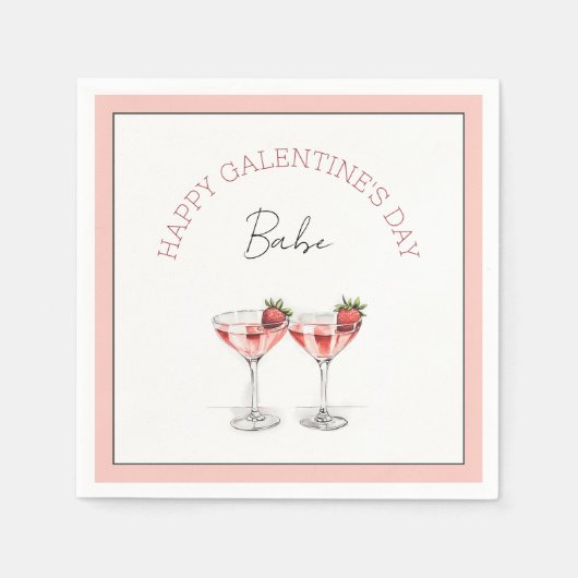 Happy Galentine's Day Babe Strawberry Cocktails Serviette (Vorderseite)