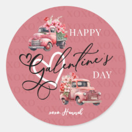 Happy Galentine's Day Blume Truck Runder Aufkleber
