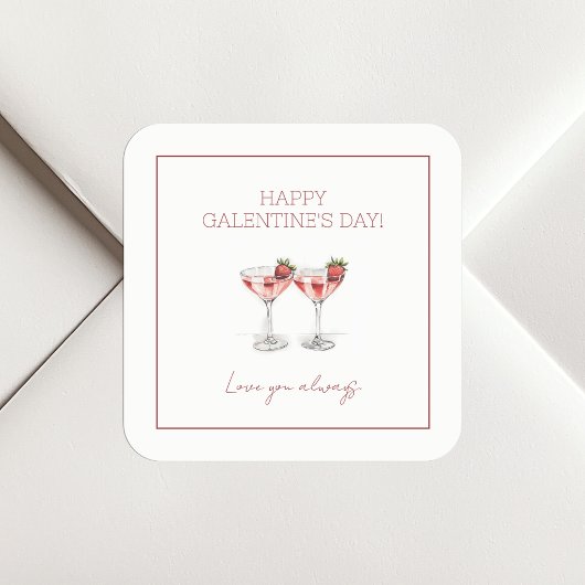 Happy Galentine's Day Cocktails Liebe Quadratischer Aufkleber