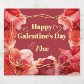 Happy Galentine's Day Crimson Floral Gold Schaumweinetikett (Einzelnes Label)