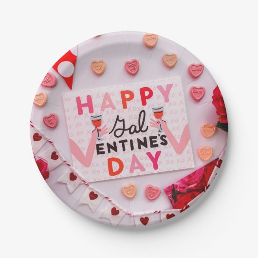 Happy Galentine's Day Food & Spirits Party Pappteller (Vorderseite)