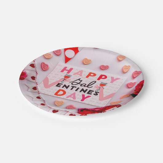Happy Galentine's Day Food & Spirits Party Pappteller (Schrägansicht)