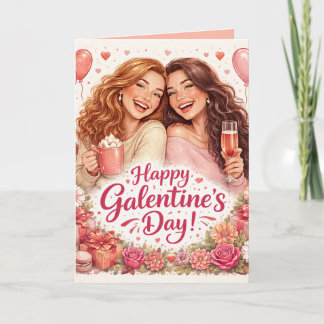 Happy Galentine's Day Greeting Card, Blank Inside Karte