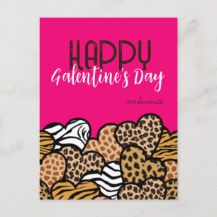 Happy Galentines Day Pink Animal Print Herbst Name Feiertagspostkarte