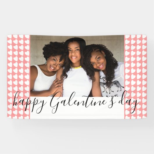 Happy Galentine's Day Pink Heart Foto Friend Banner (Horizontal)
