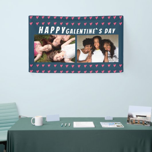 Happy Galentine's Day Pink Heart Friend 2 Foto Banner (Messeveranstaltung)