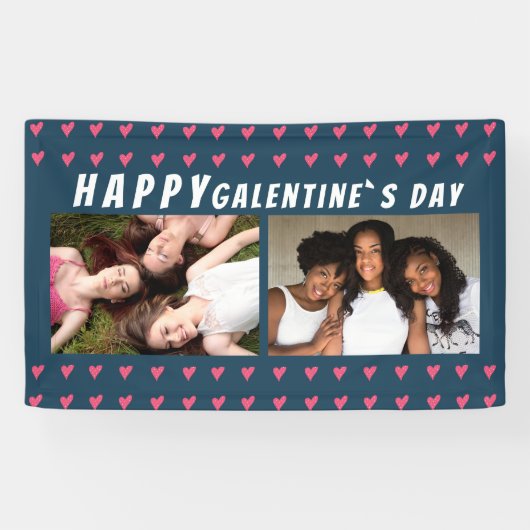 Happy Galentine's Day Pink Heart Friend 2 Foto Banner (Horizontal)