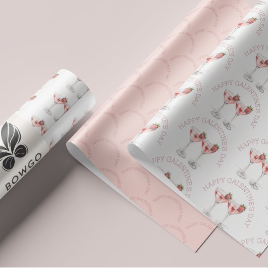 Happy Galentine's Day Pink Strawberry Cocktail Geschenkpapier Set