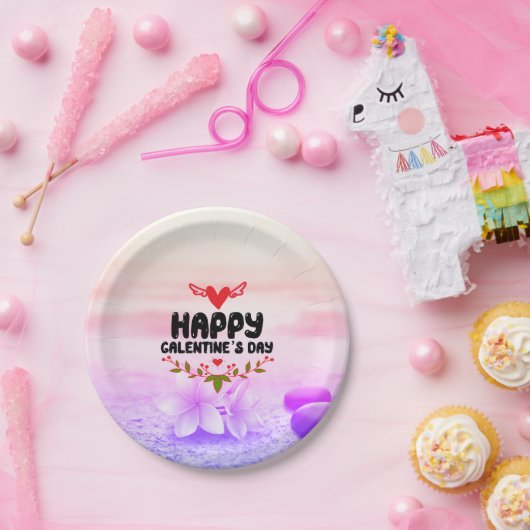 Happy Galentine's Day Red Heart & Wings Party Pappteller (Party)