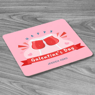 Happy Galentine's Day Red Wine Brillen Herz Rechteckiger Pappuntersetzer
