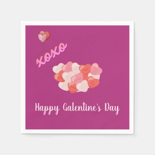 Happy Galentine's Day XOXO Pink Balloons Serviette (Vorderseite)