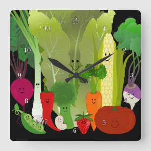 Happy Garden Produce Wall Clock Quadratische Wanduhr