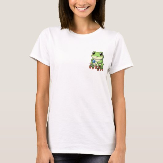 Happy Gardening Frog with Watering Can & Potted T-Shirt (Vorderseite)