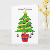 Happy Gay Christmas Cartoon Tree with Baubles Karte (Gelbe Blume)