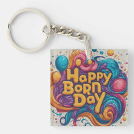 Happy Geboren Day Square Schlüsselanhänger