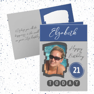 Happy Geburtstag 21 heute fügen Foto grau blau Karte