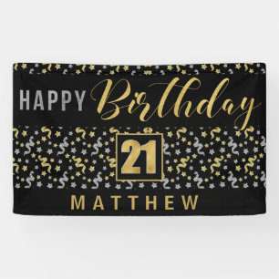 Happy Geburtstag 21 mit Name Black und Gold Banner