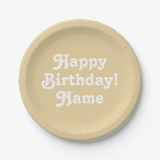 Happy Geburtstag beige individuelle Name Foto Hint Pappteller (Vorderseite)
