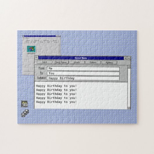 Happy Geburtstag Custom Windows 95 Computer Theme Puzzle (Horizontal)