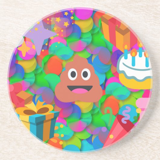 Happy Geburtstag gekackt Emoji Untersetzer (Vorne)