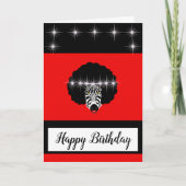 Happy Geburtstag glänzend zebraschwarzes Haar Karte (Vorderseite)