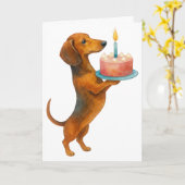 Happy Geburtstag Kuchen Dackel Welpe Dackel Hund Karte (Gelbe Blume)