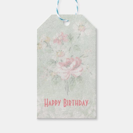 Happy Geburtstag verblasste Rose Shabby Vintag Des Geschenkanhänger (Vorderseite)