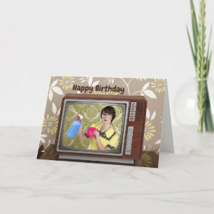 Happy Geburtstag Vintag Retro Hausfrau Fernsehen Karte