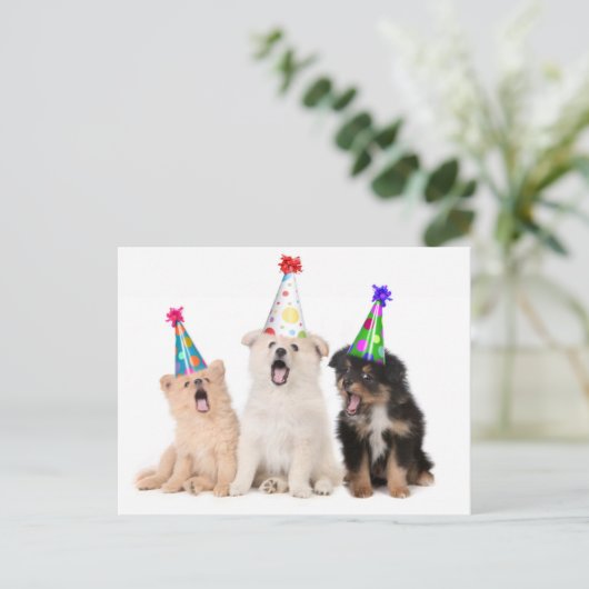 Happy Geburtstag Welpen Postkarte (Stehend Vorderseite)