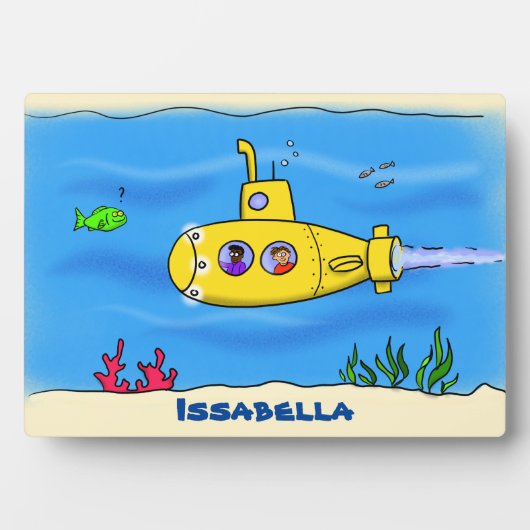 Happy Gelb U-Boot-Cartoon Fotoplatte (Vorderseite)